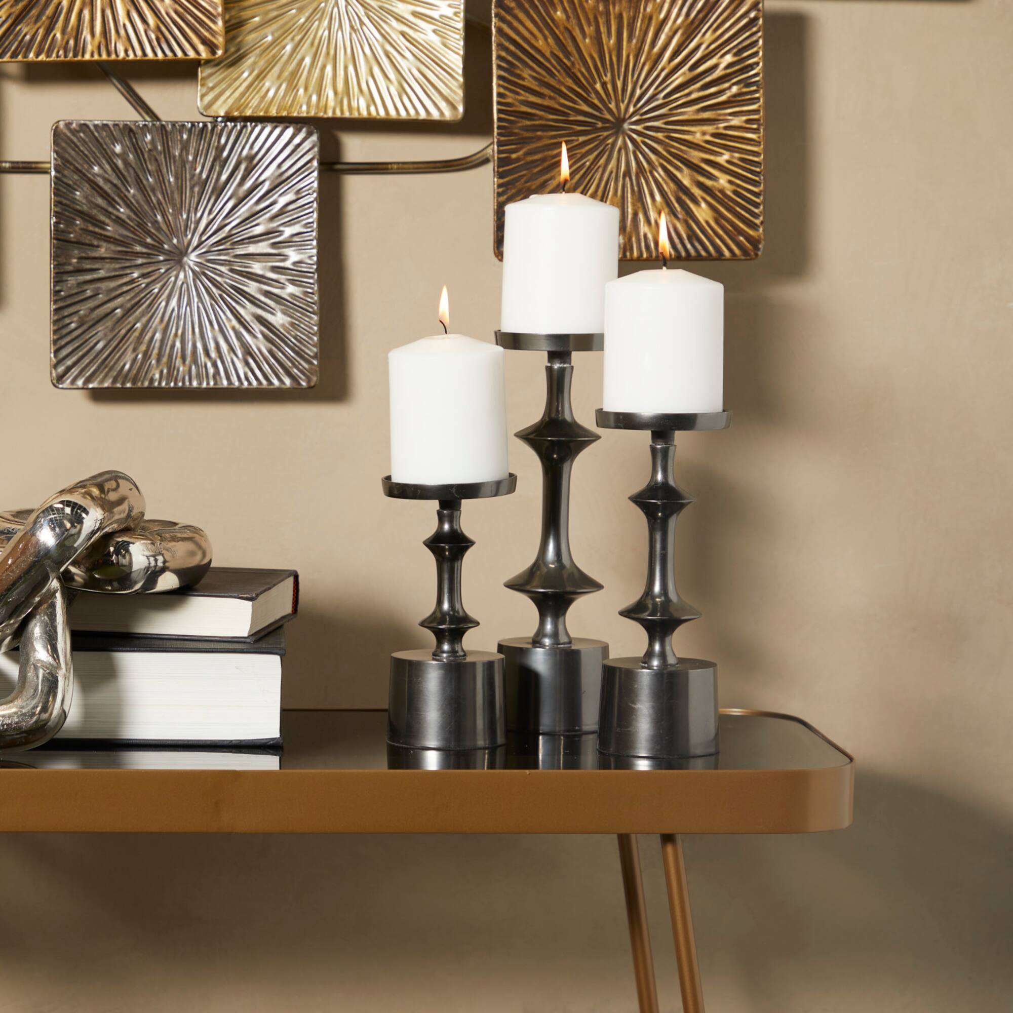 CosmoLiving by Cosmopolitan Black Aluminum Pillar Candle Holder Set
